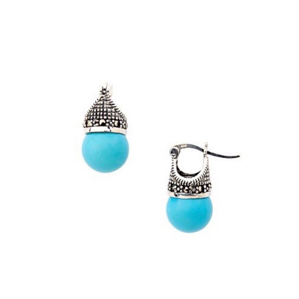 925 Sterling Silver Turquoise & Marcasite Earrings
